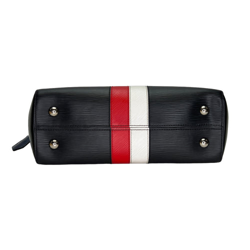 Stripe Cluny MM Black Top Handle Bag in Epi Leather, Silver hardware