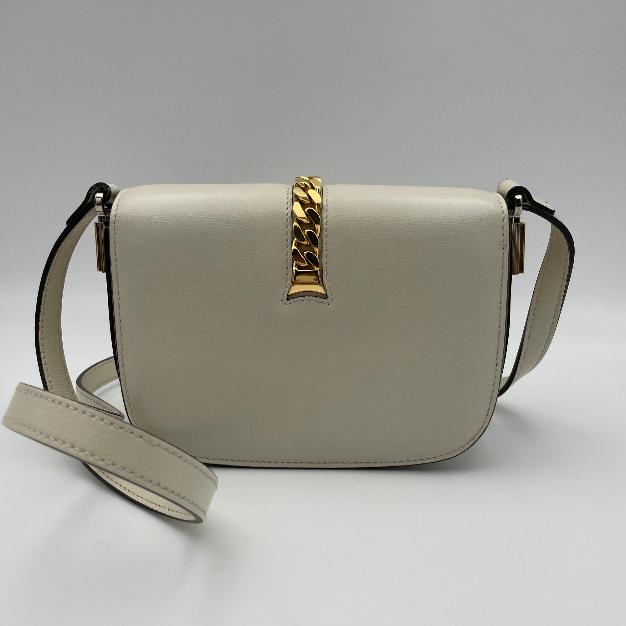 Sylvie 1969 Mini White Crossbody Bag in Calfskin, Gold hardware