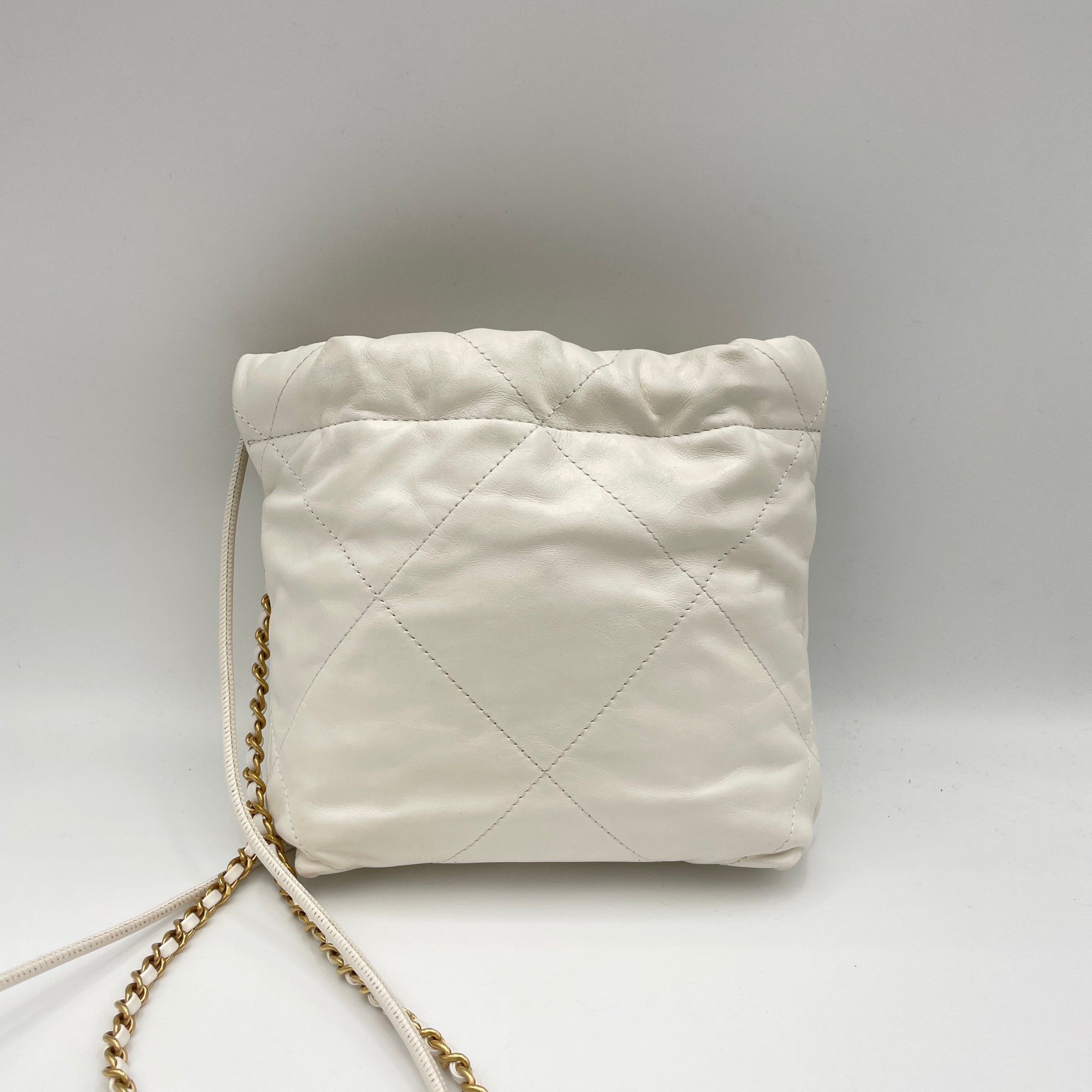 22 Mini White Shoulder Bag in Calfskin, Gold hardware