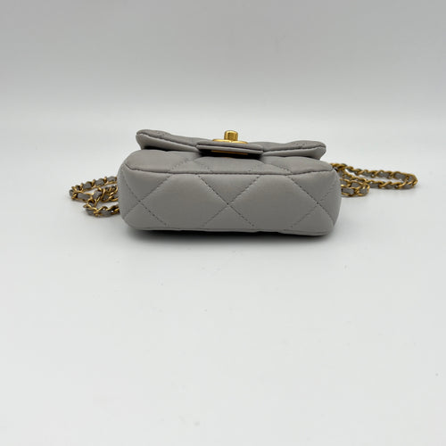 Lady Handle Grey Top Handle Bag in Lambskin, Gold hardware