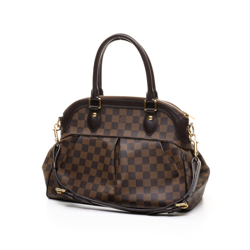 Trevi Damier PM Brown Top Handle Bag in Coated Canvas, Gold hardware