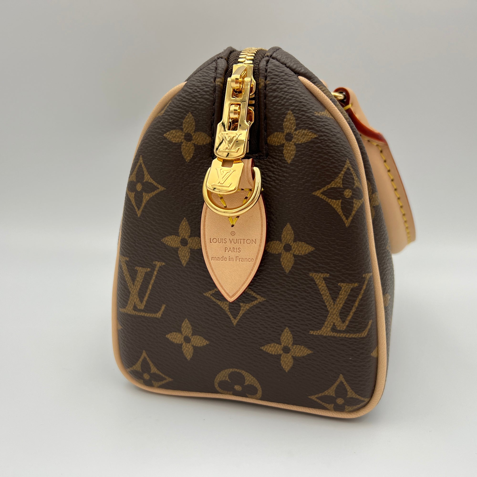 Speedy Bandouliere 20 Brown Top Handle Bag in Monogram Coated Canvas, Gold hardware