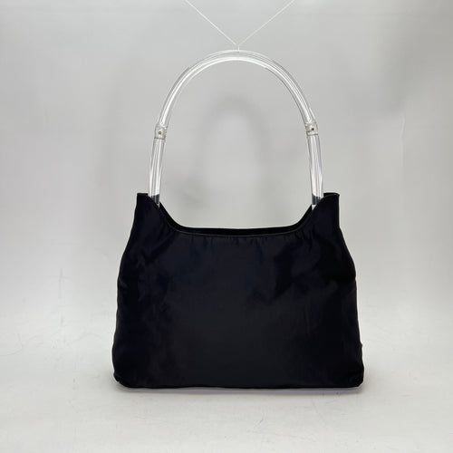 Hobo Black Shoulder Bag in Nylon, Silver hardware