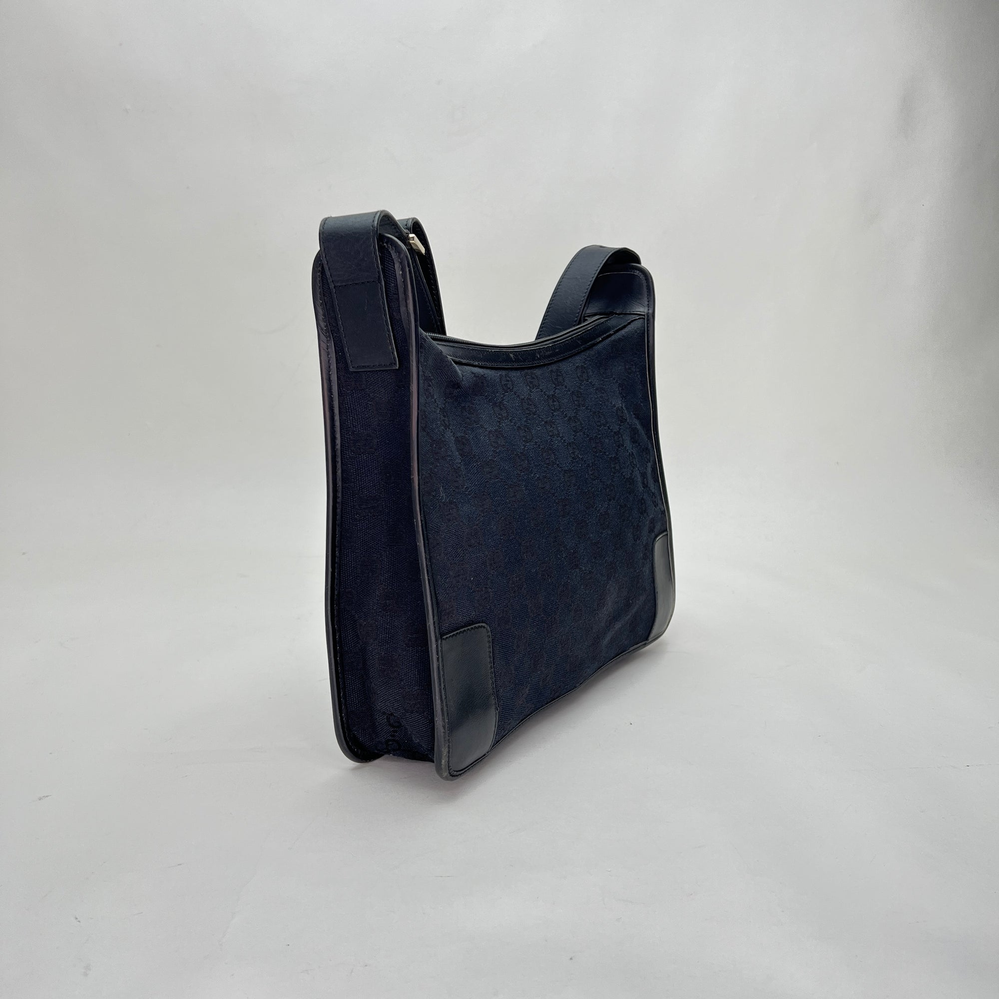 GG Navy Shoulder Bag in Canvas, Silver hardware