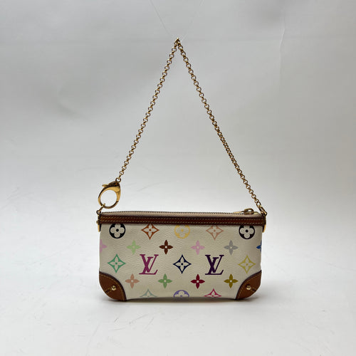 Milla Pochette MM White Shoulder Bag in Monogram Coated Canvas, Gold hardware