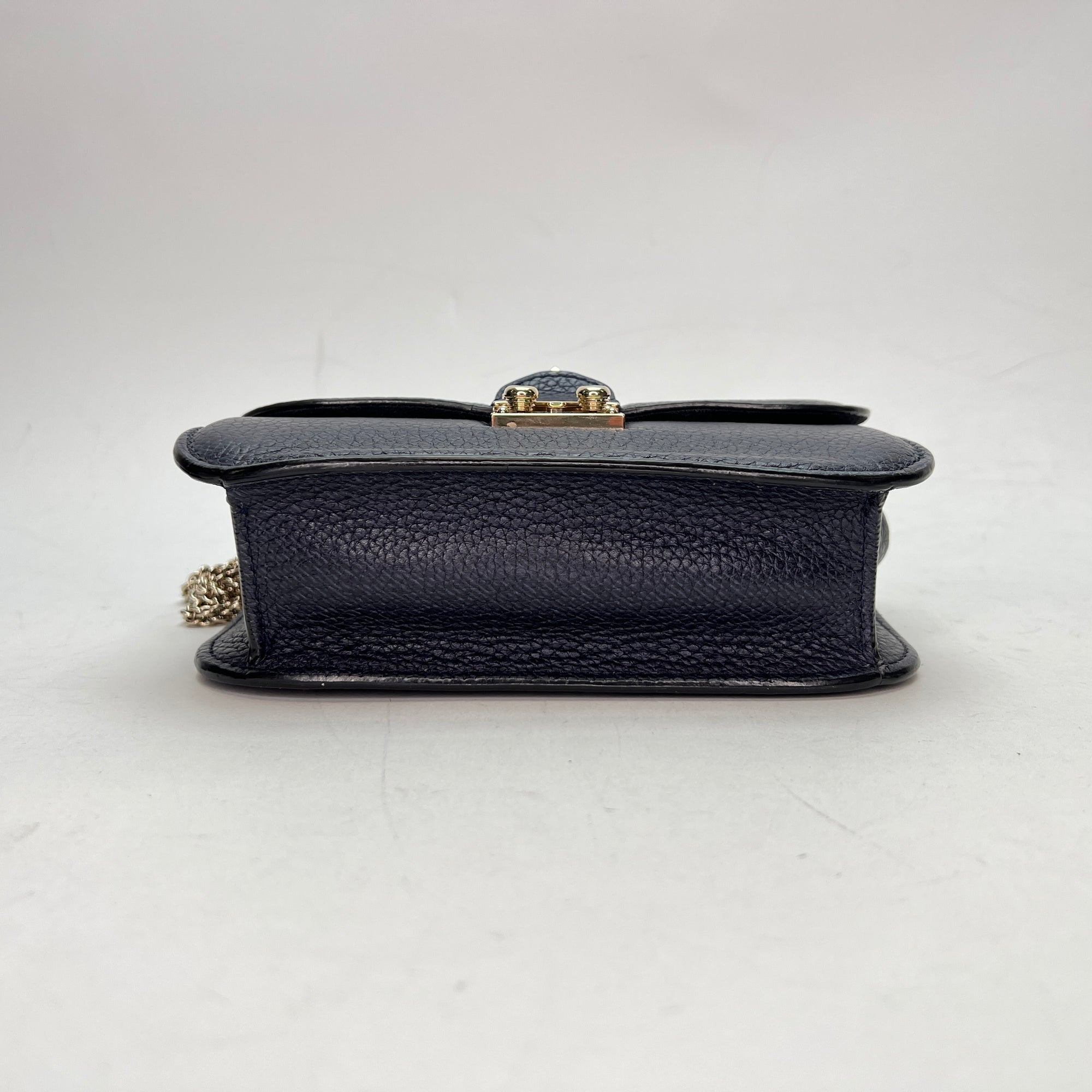 Rockstud Glam Lock Navy Crossbody Bag in Calfskin, Light Gold hardware