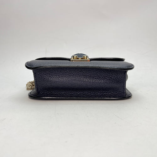 Rockstud Glam Lock Navy Crossbody Bag in Calfskin, Light Gold hardware