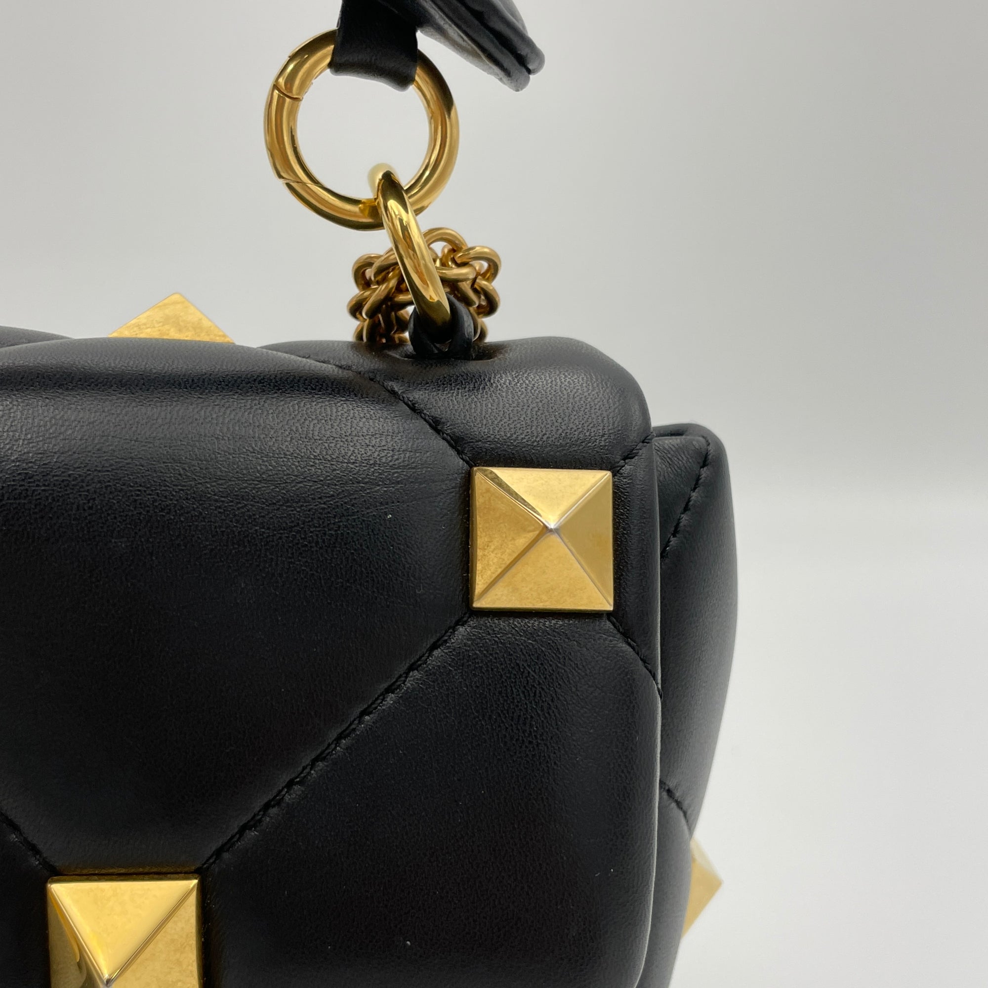 Roman Stud Medium Black Crossbody Bag in Lambskin, Gold hardware