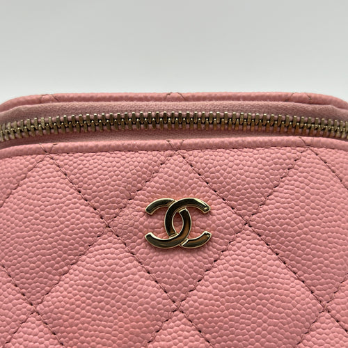 Mini Vanity Pink Crossbody Bag in Caviar Leather, Gold hardware