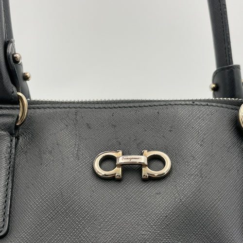 Darina Black Top Handle Bag in Calfskin, Silver hardware