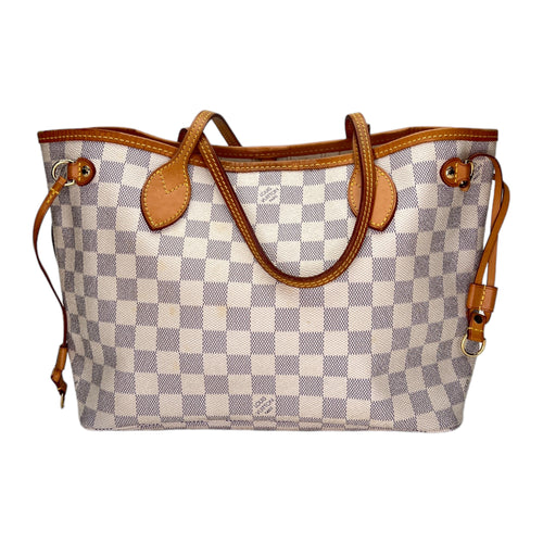 Neverfull Damier Azur PM White Tote Bag in Coated Canvas, Gold hardware