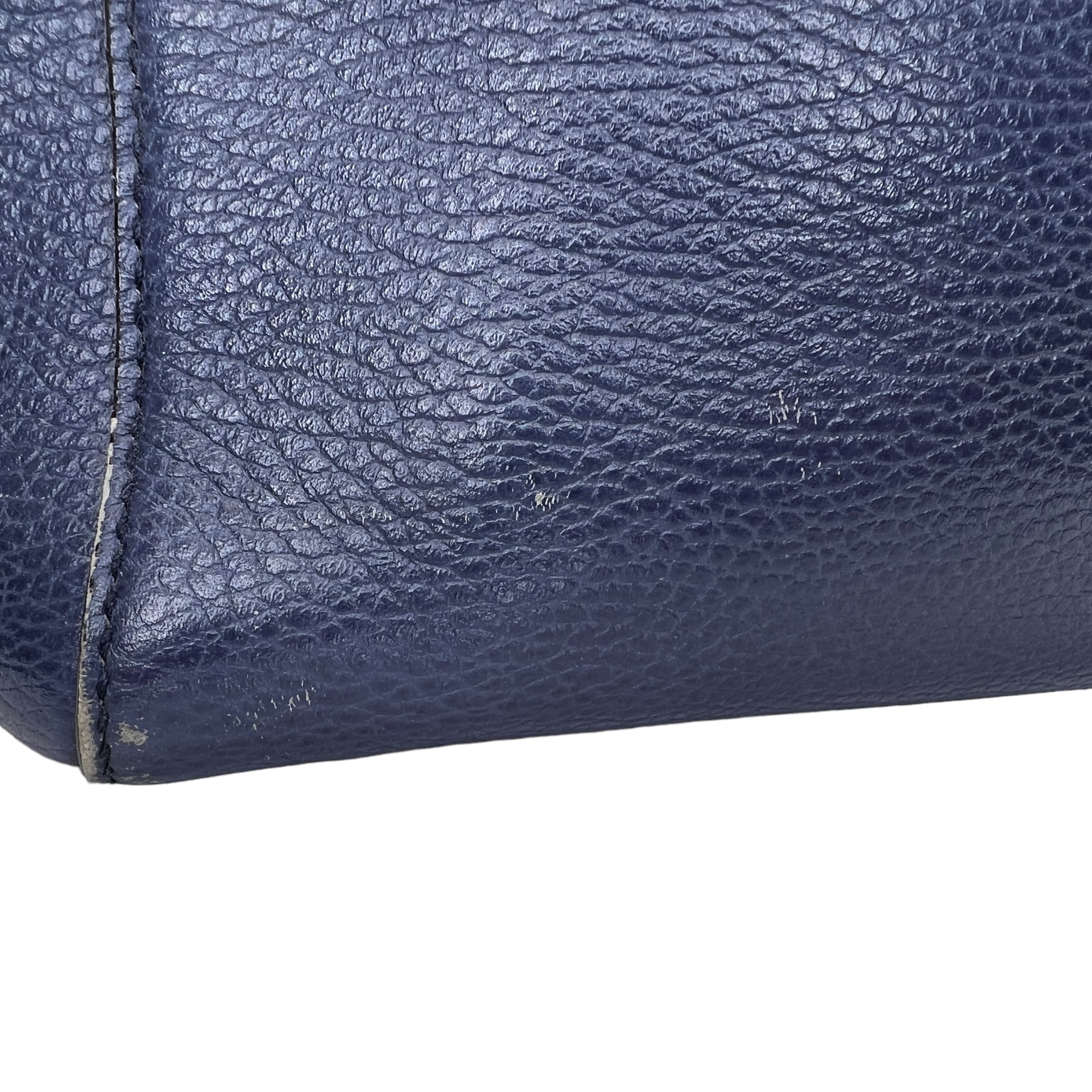 Logo Blue Top Handle Bag in Calfskin, Light Gold hardware