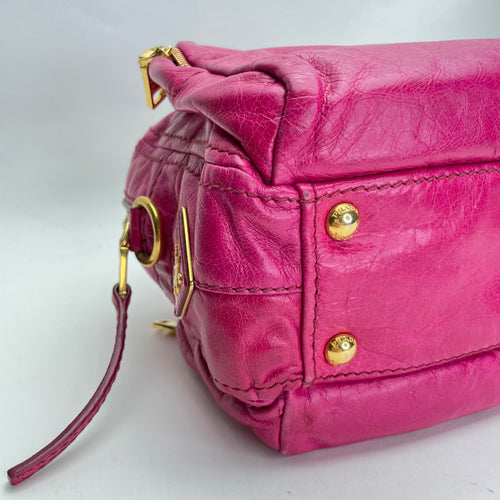 Vitello Shine Pink Top Handle Bag in Calfskin, Gold hardware