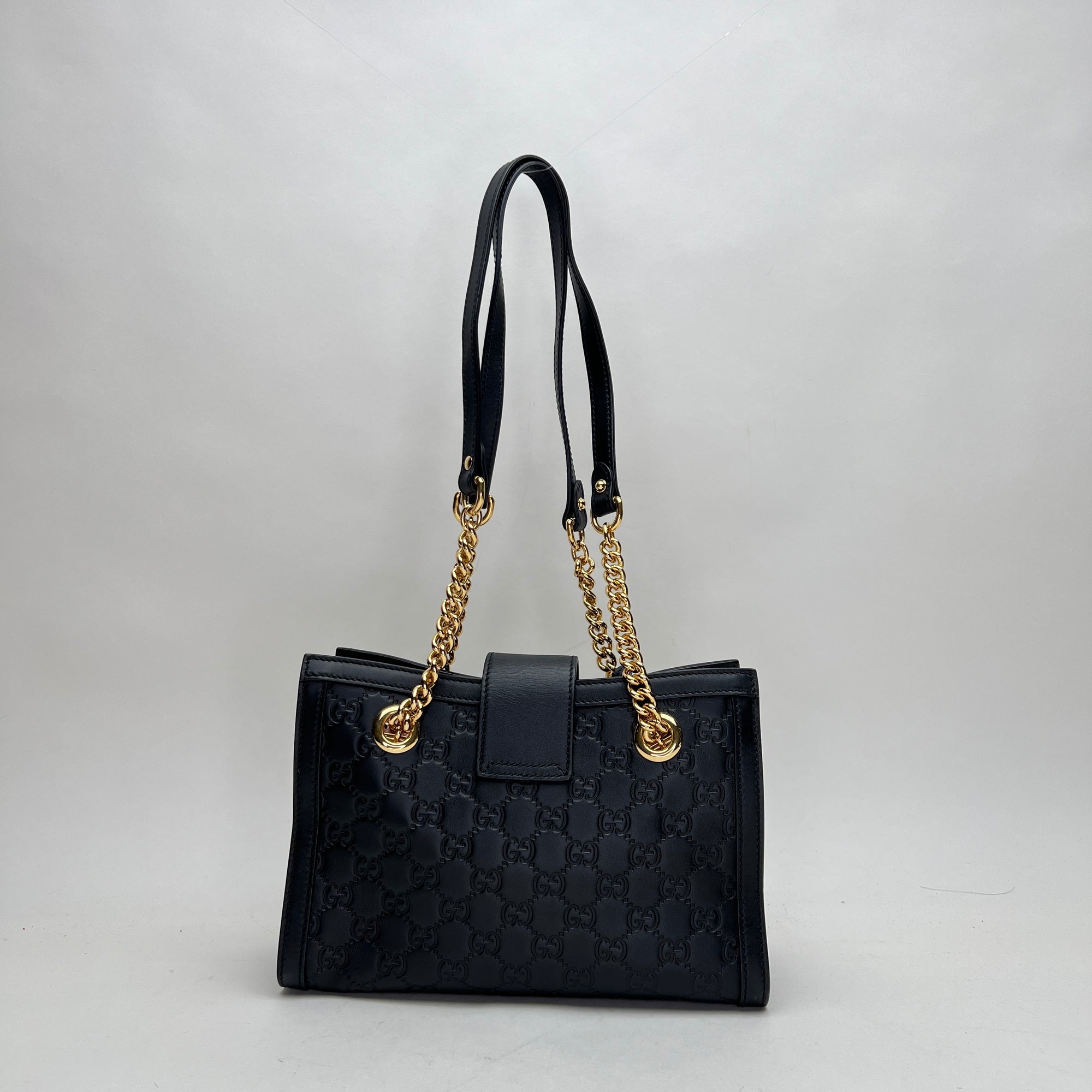 Padlock Small Black Shoulder Bag in Guccissima Leather, Gold hardware