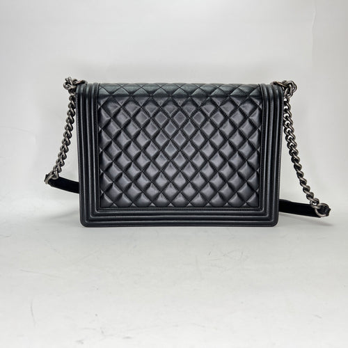 Boy Large Black Crossbody Bag in Lambskin, Ruthenium hardware