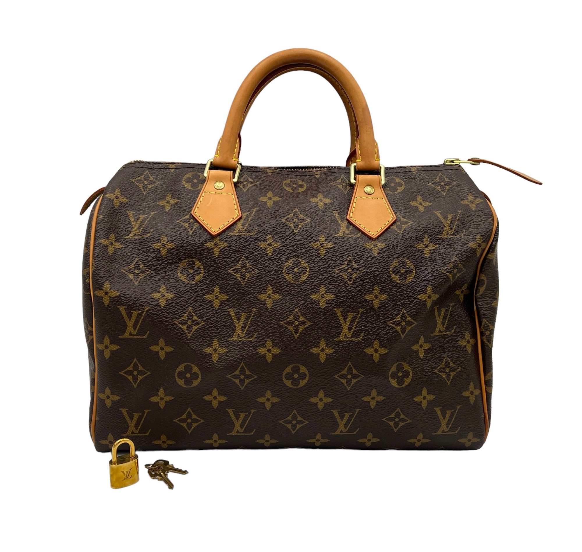 Speedy 30 Brown Top Handle Bag in Coated Canvas, Gold hardware