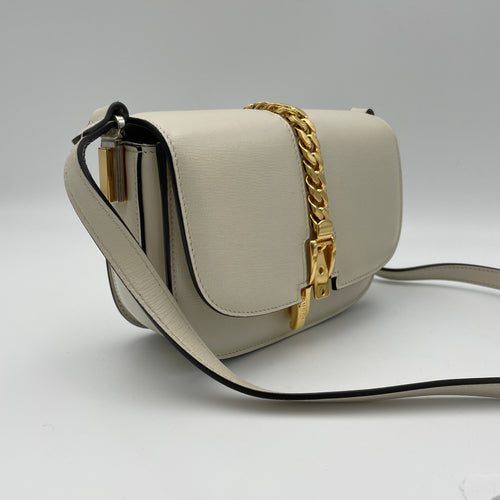 Sylvie 1969 Mini White Crossbody Bag in Calfskin, Gold hardware