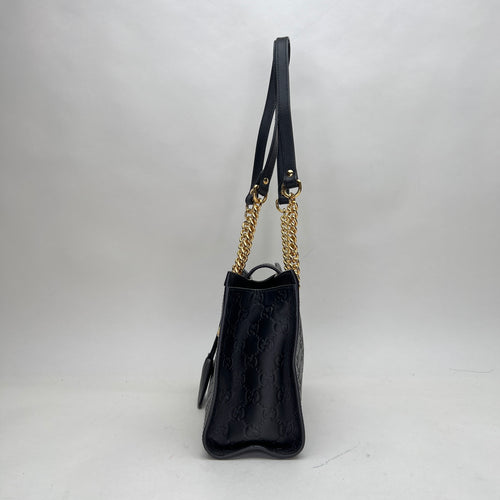 Padlock Small Black Shoulder Bag in Guccissima Leather, Gold hardware