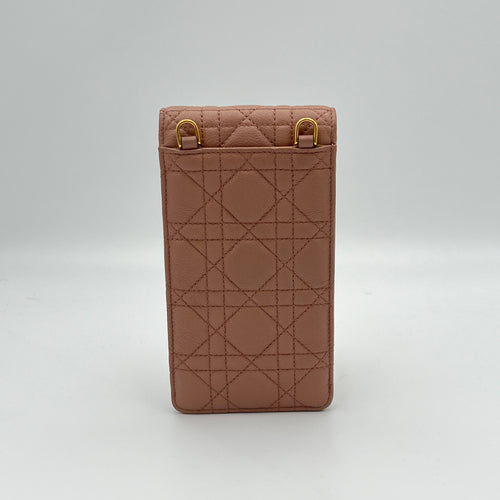 Caro Phone Holder Beige Pouch in Calfskin, Gold hardware