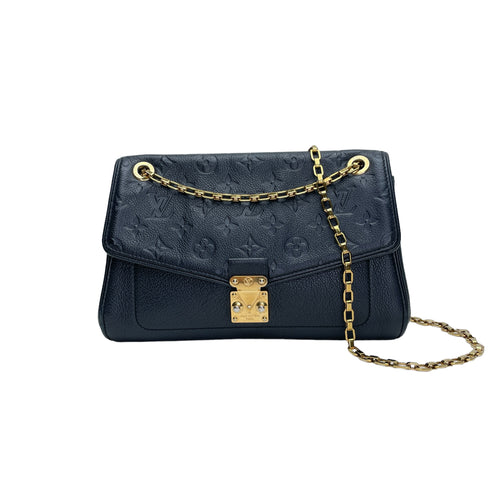 Saint Germain PM Black Shoulder Bag in Monogram Empreinte Leather, Gold hardware