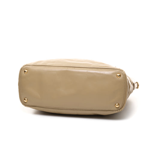 Vitello Lux Cream Top Handle Bag in Calfskin, Gold hardware