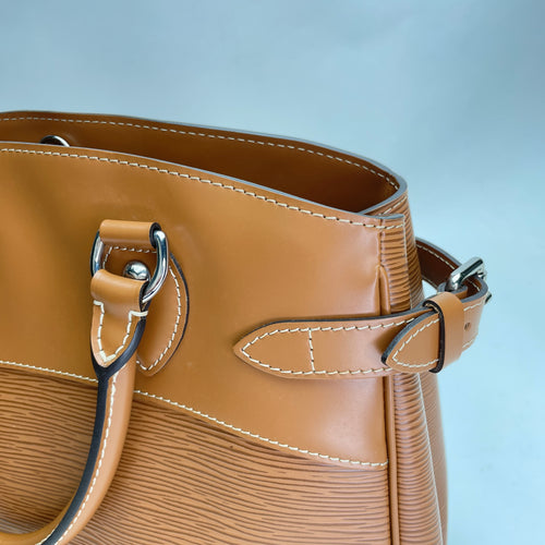 Passy PM Brown Top Handle Bag in Epi Leather, Silver hardware