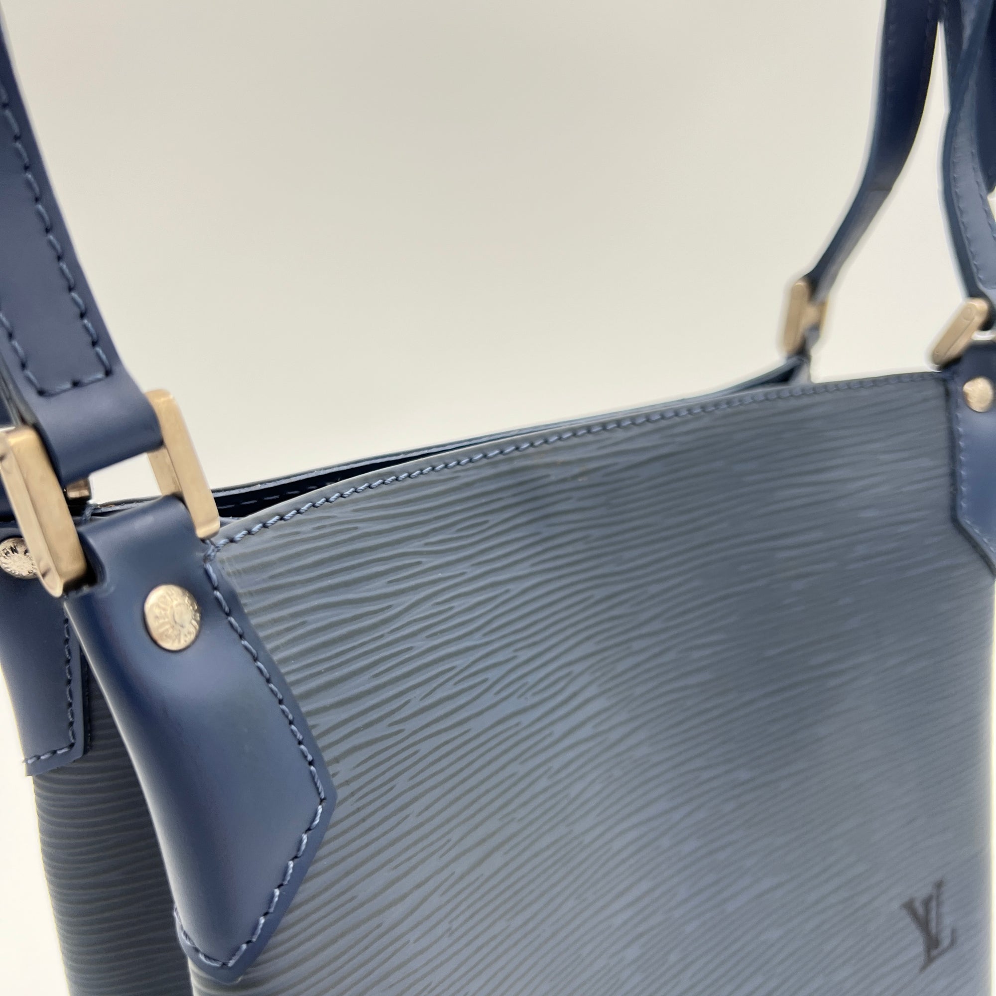 Mandara Blue Top Handle Bag in Epi Leather, Brushed Silver hardware