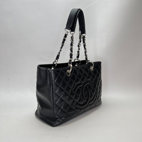 GST Grand Shopping Black Tote Bag in Caviar Leather, Silver hardware