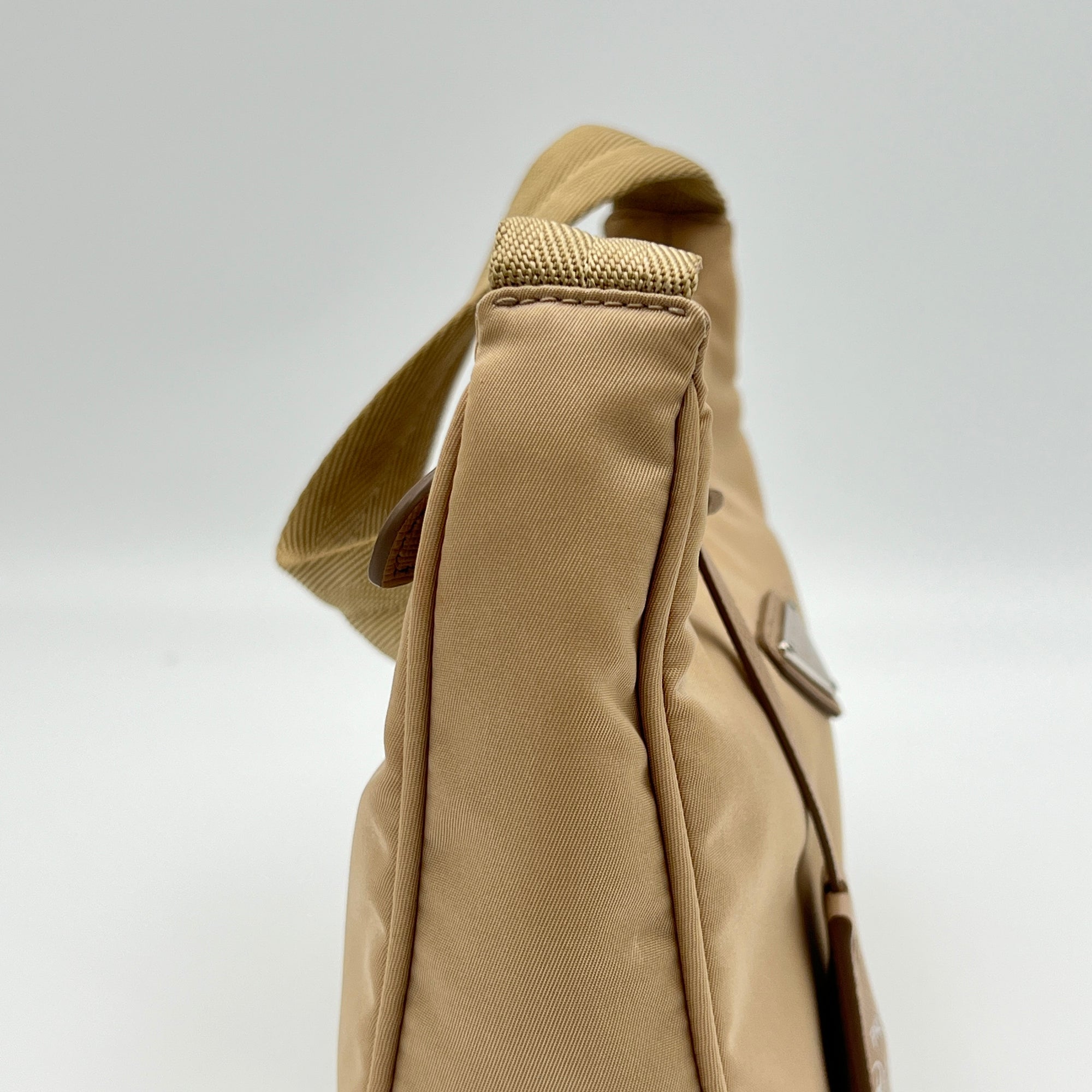 Re-Edition 2000 Beige Shoulder Bag in Re-Nylon, Silver hardware