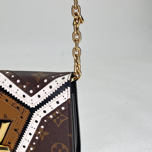 Twist Satin Brown Wallet on Chain in Monogram Coated Canvas, Gold hardware