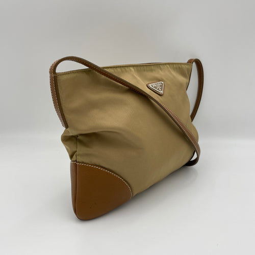 Logo Brown Crossbody Bag in Nylon, Silver hardware