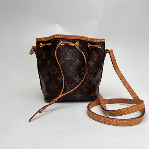 Monogram Nano Noe Nano Brown Crossbody Bag in Coated Canvas, Gold hardware