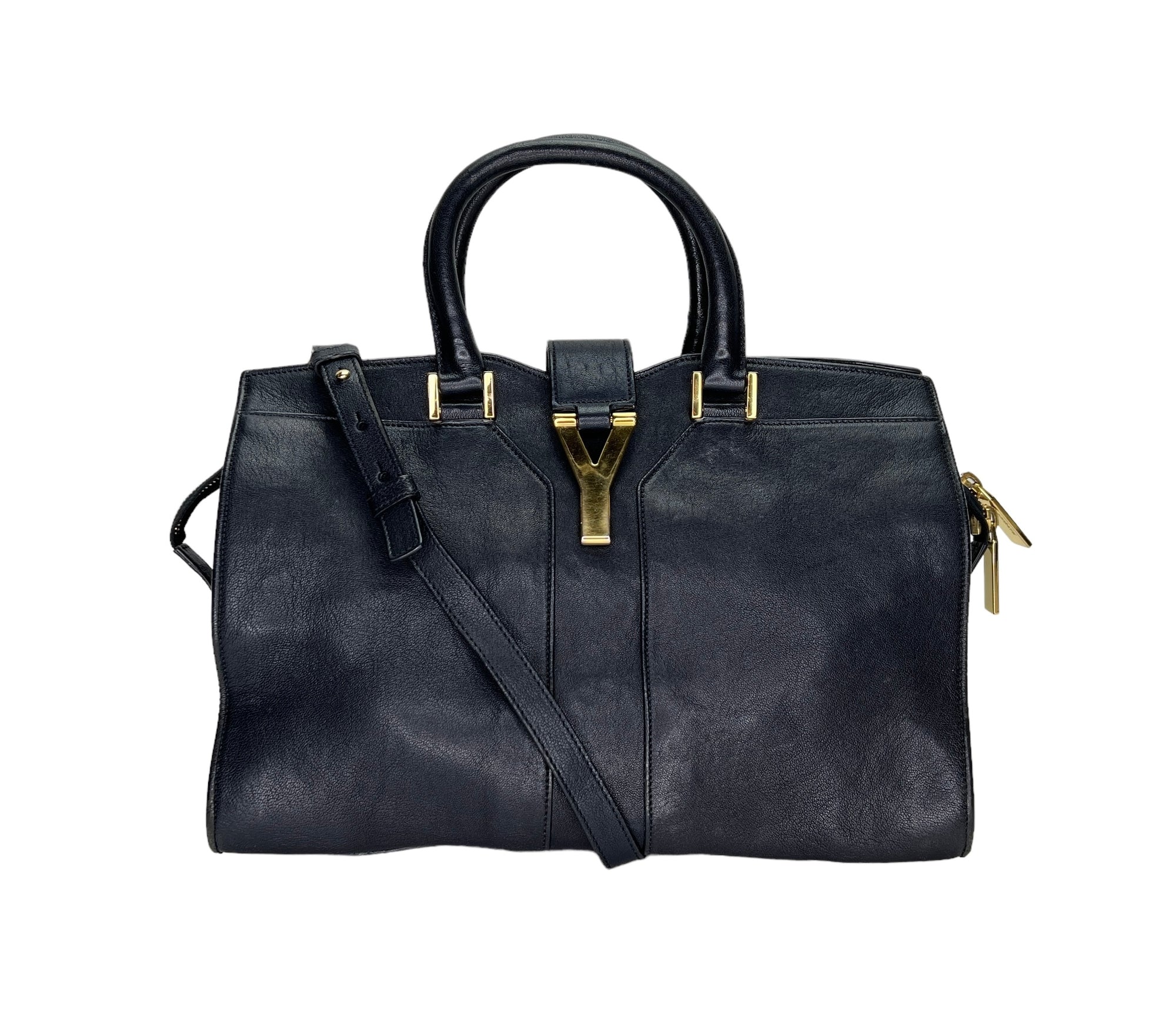 CABAS CHYC LIGNE Small Black Top Handle Bag in Calfskin, Gold hardware