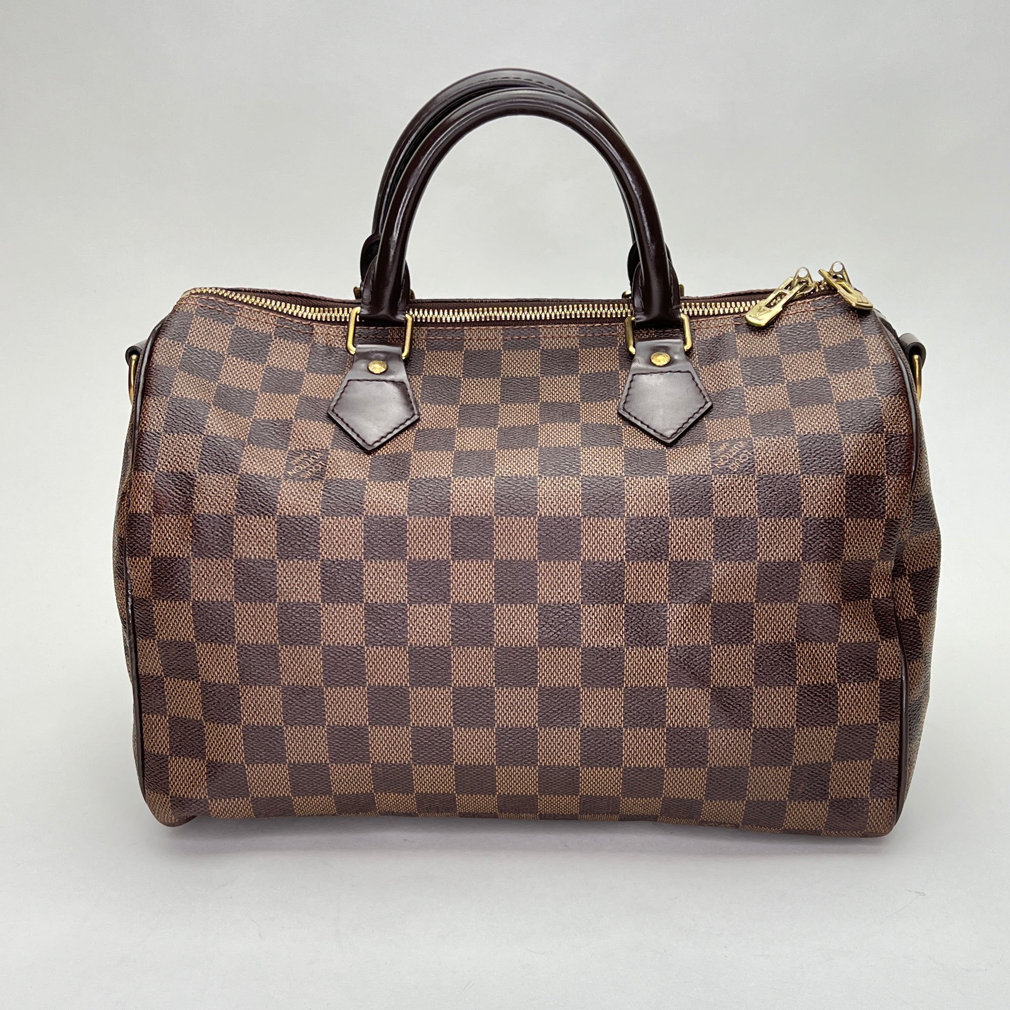 Speedy Bandouliere 30 Damier Ebene Top Handle Bag in Coated Canvas, Gold hardware