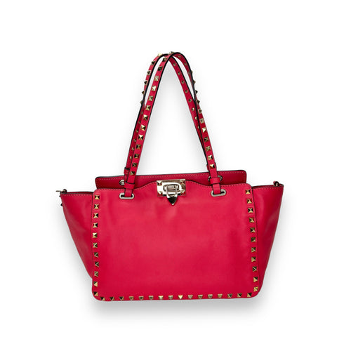 Rockstud Pink Top Handle Bag in Calfskin, Gold hardware