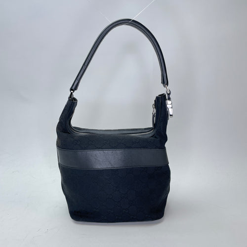 GG Monogram Black Shoulder Bag in Canvas, Silver hardware