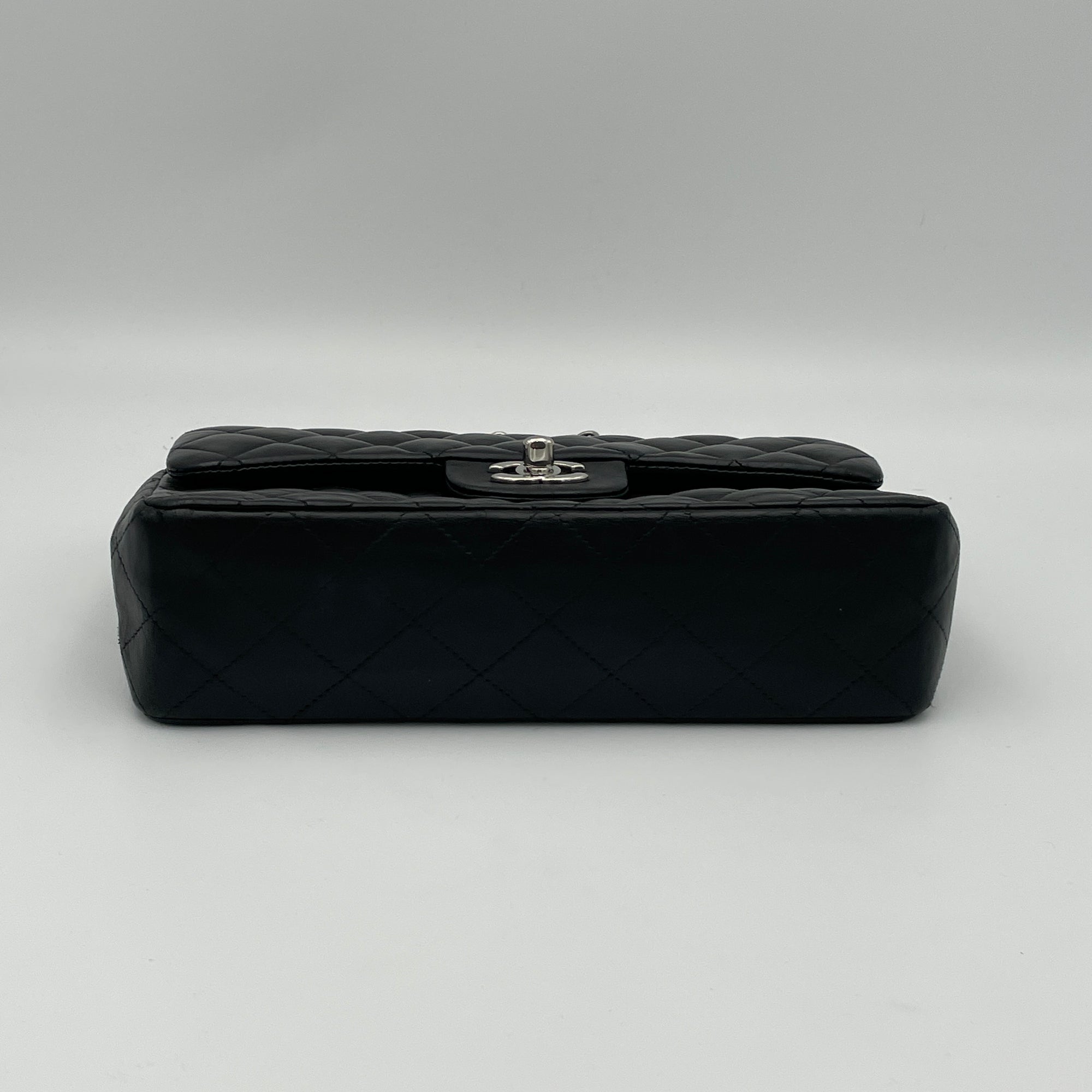 Classic Double Flap Small Black Shoulder Bag in Lambskin, Silver hardware