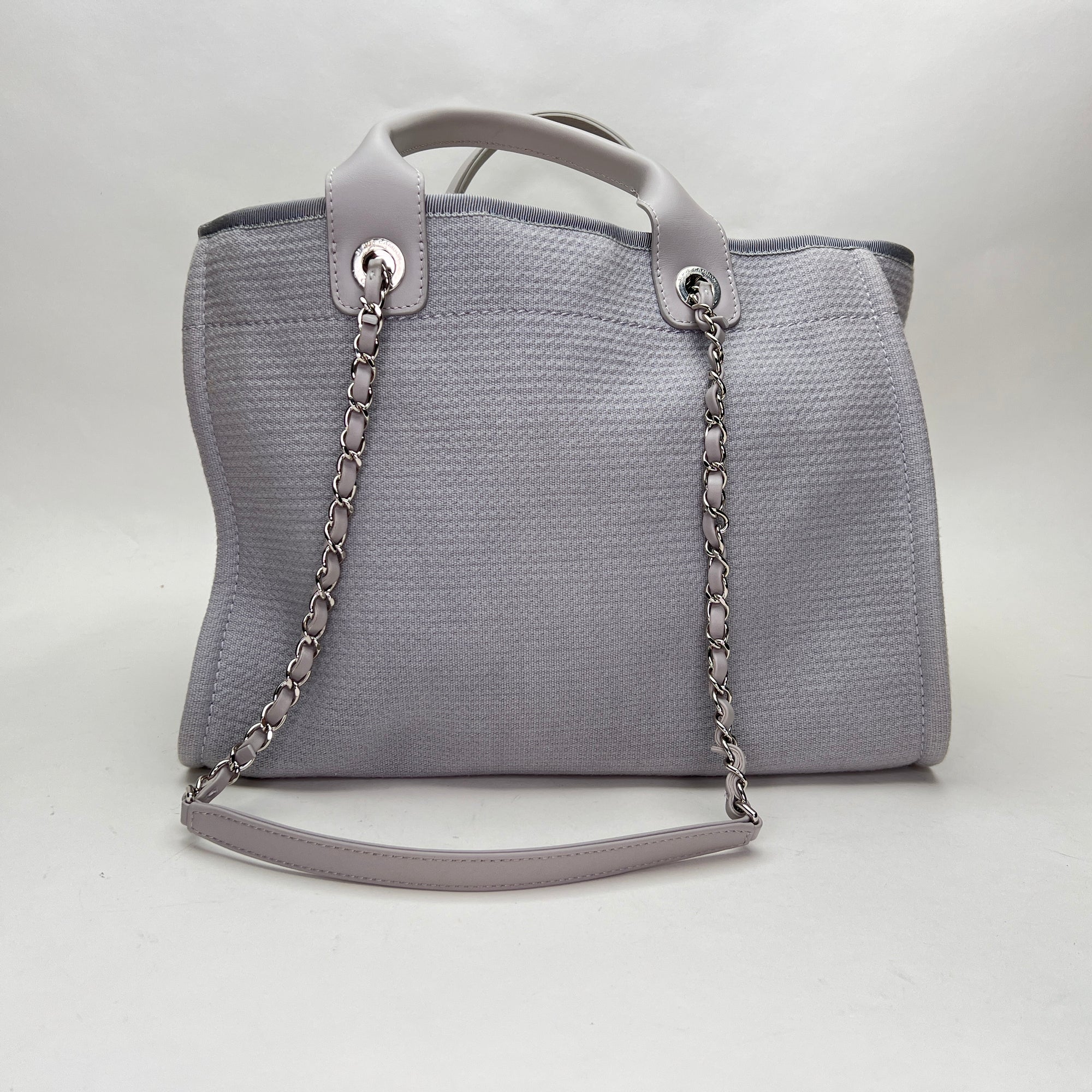 Deauville Medium Grey Tote Bag in Canvas, Silver hardware