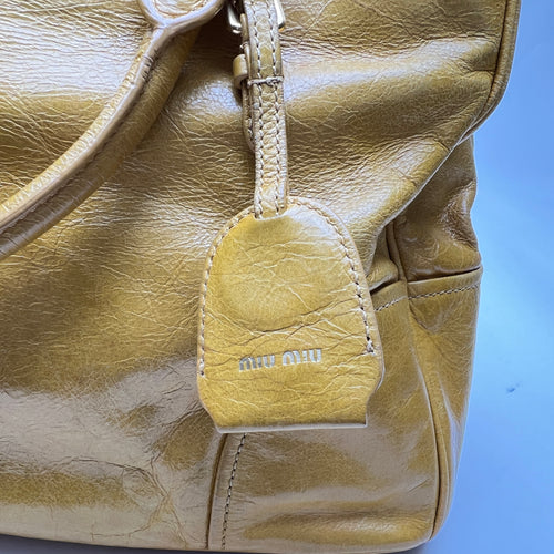 Vitello Shine Yellow Top Handle Bag in Calfskin, Gold hardware