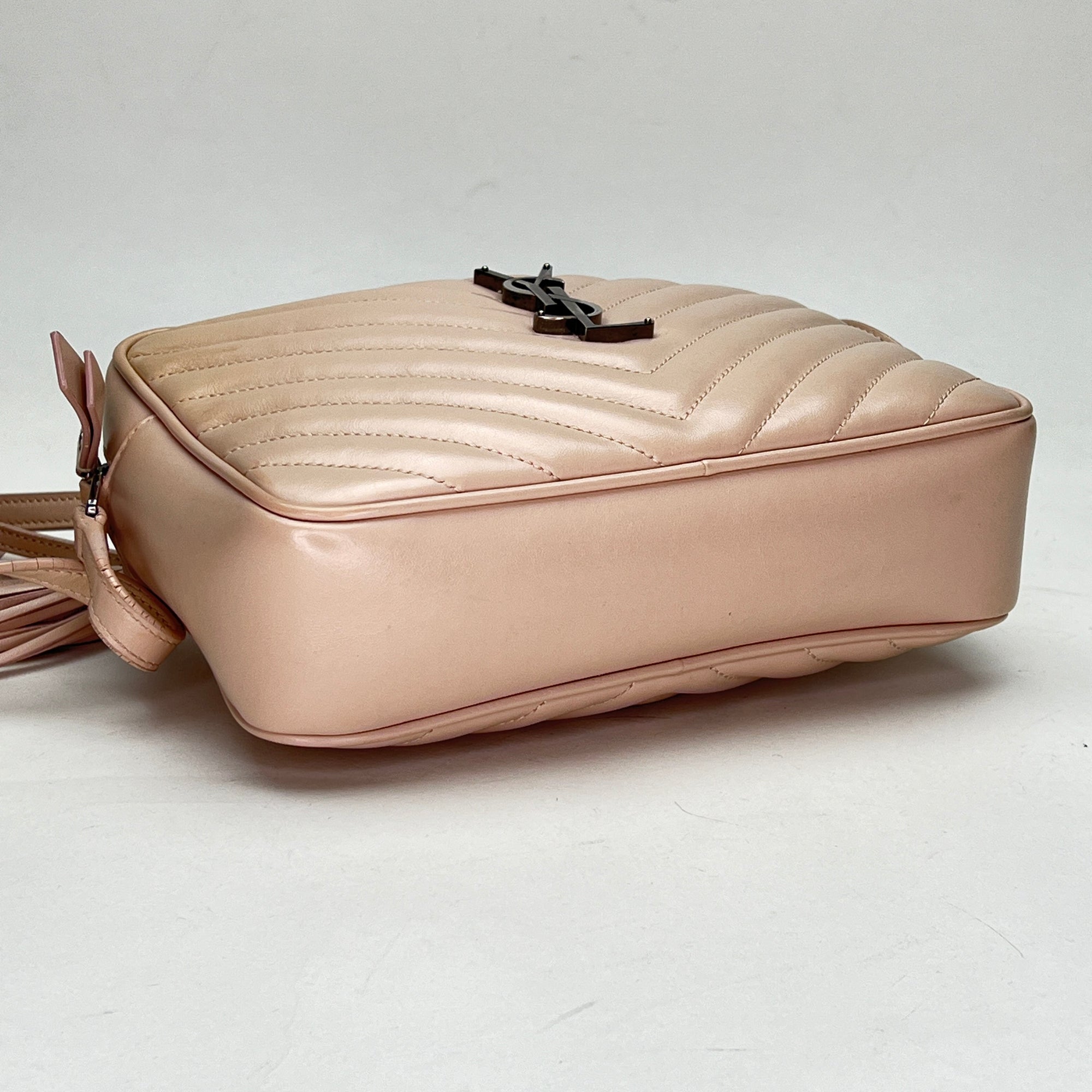 Lou Camera Pink Crossbody Bag in Calfskin, Silver hardware