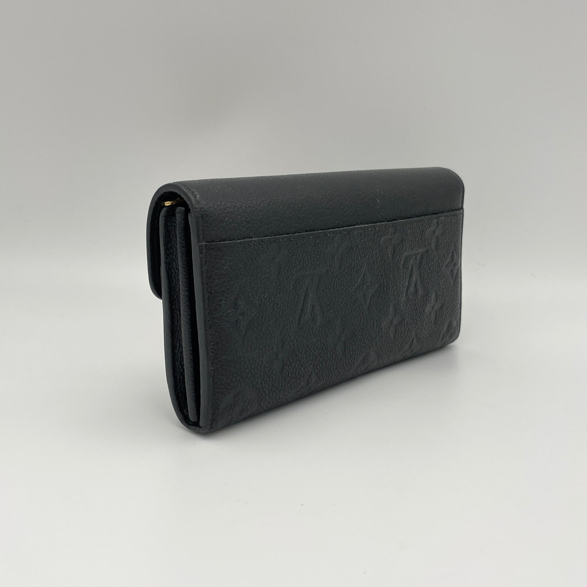 Sarah Long Black Wallet in Monogram Empreinte Leather, Gold hardware