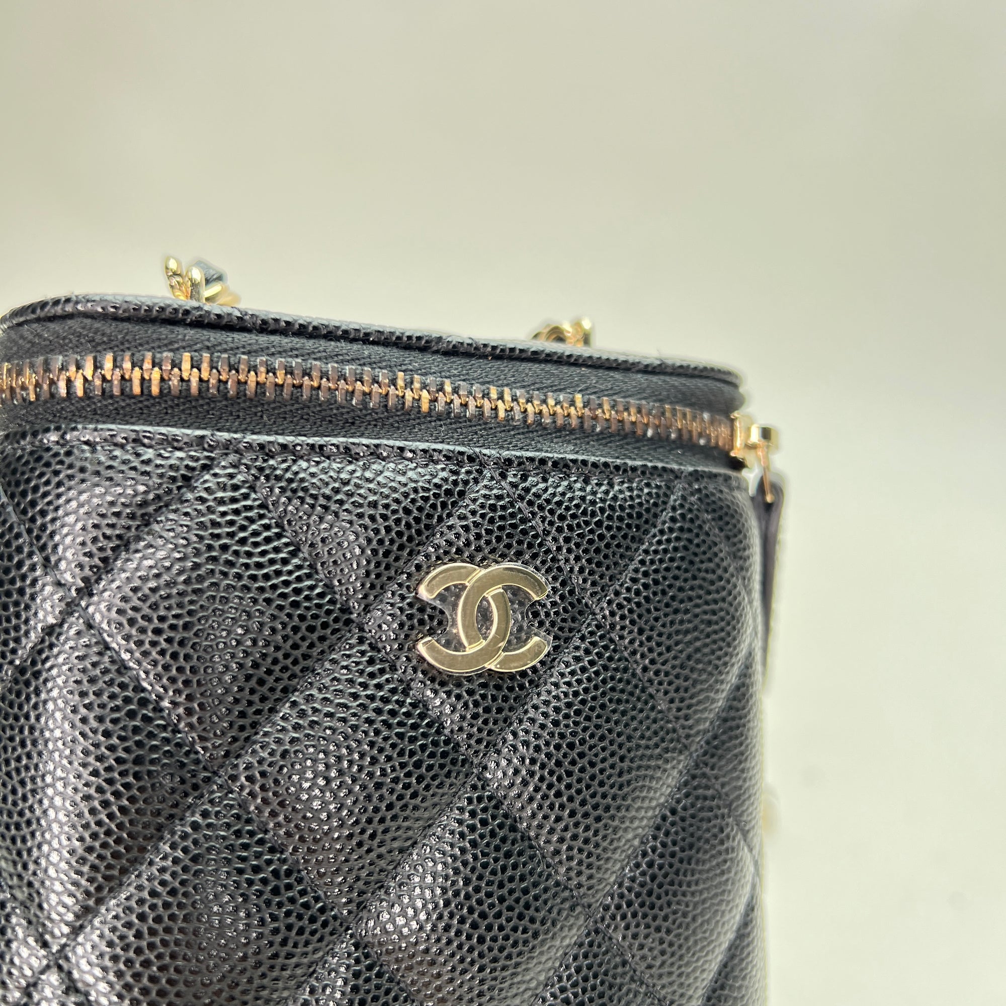 Classic Black Vanity Bag in Caviar Leather, Light Gold hardware