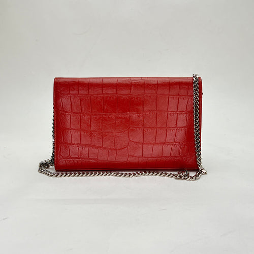 Kate Pink Wallet on Chain in Crocodile Embossed Calfskin, Gold hardware