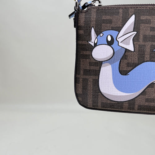 Pokemon Pochette Brown Shoulder Bag in Coated Canvas, Silver hardware