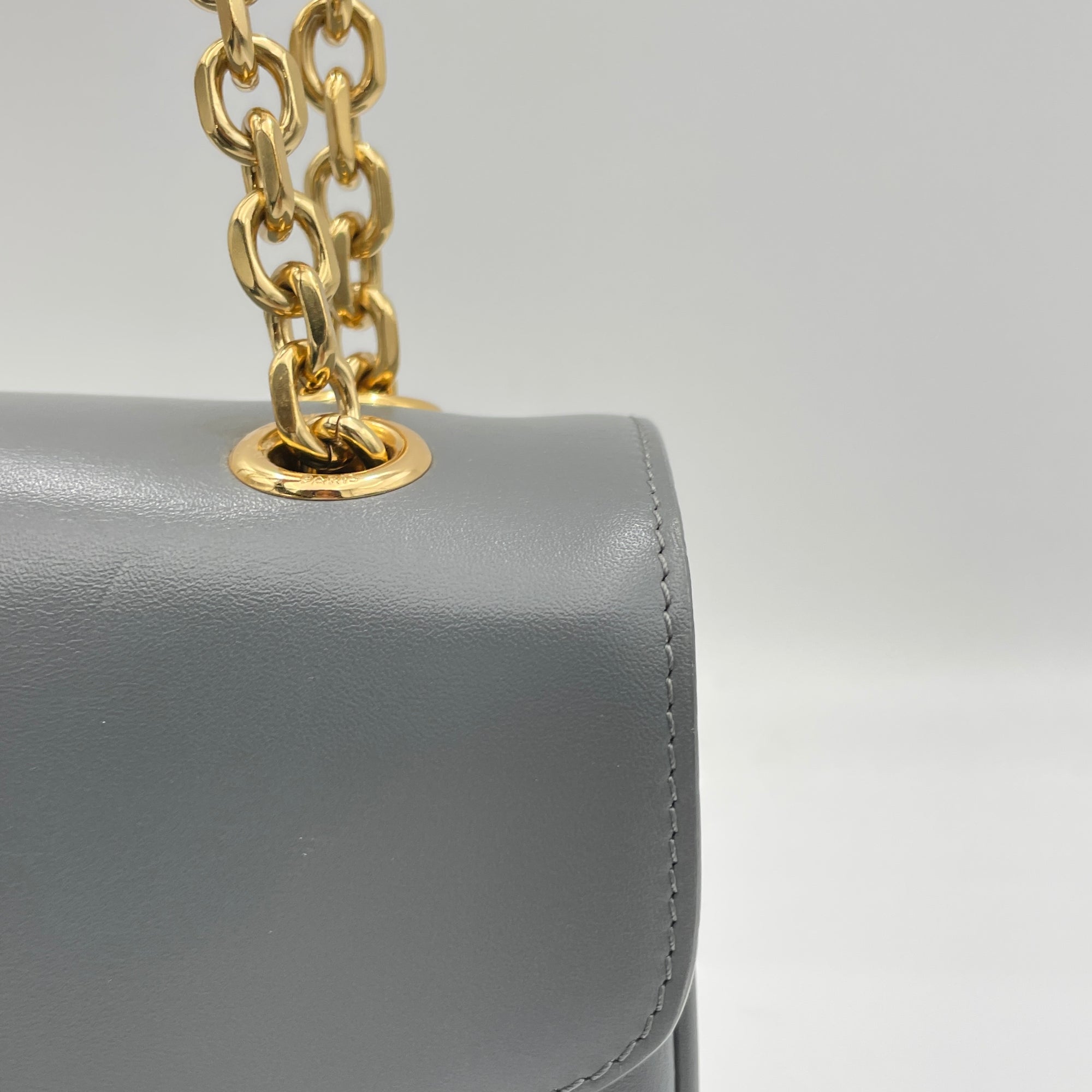 C Charm Grey Shoulder Bag in Calfskin, Gold hardware