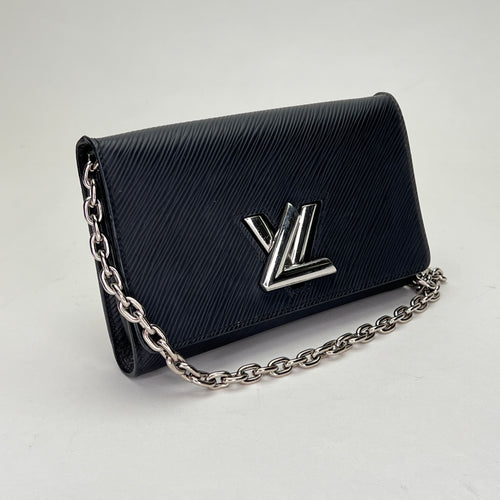 Twist Black Wallet on Chain in Epi Leather, Silver hardware