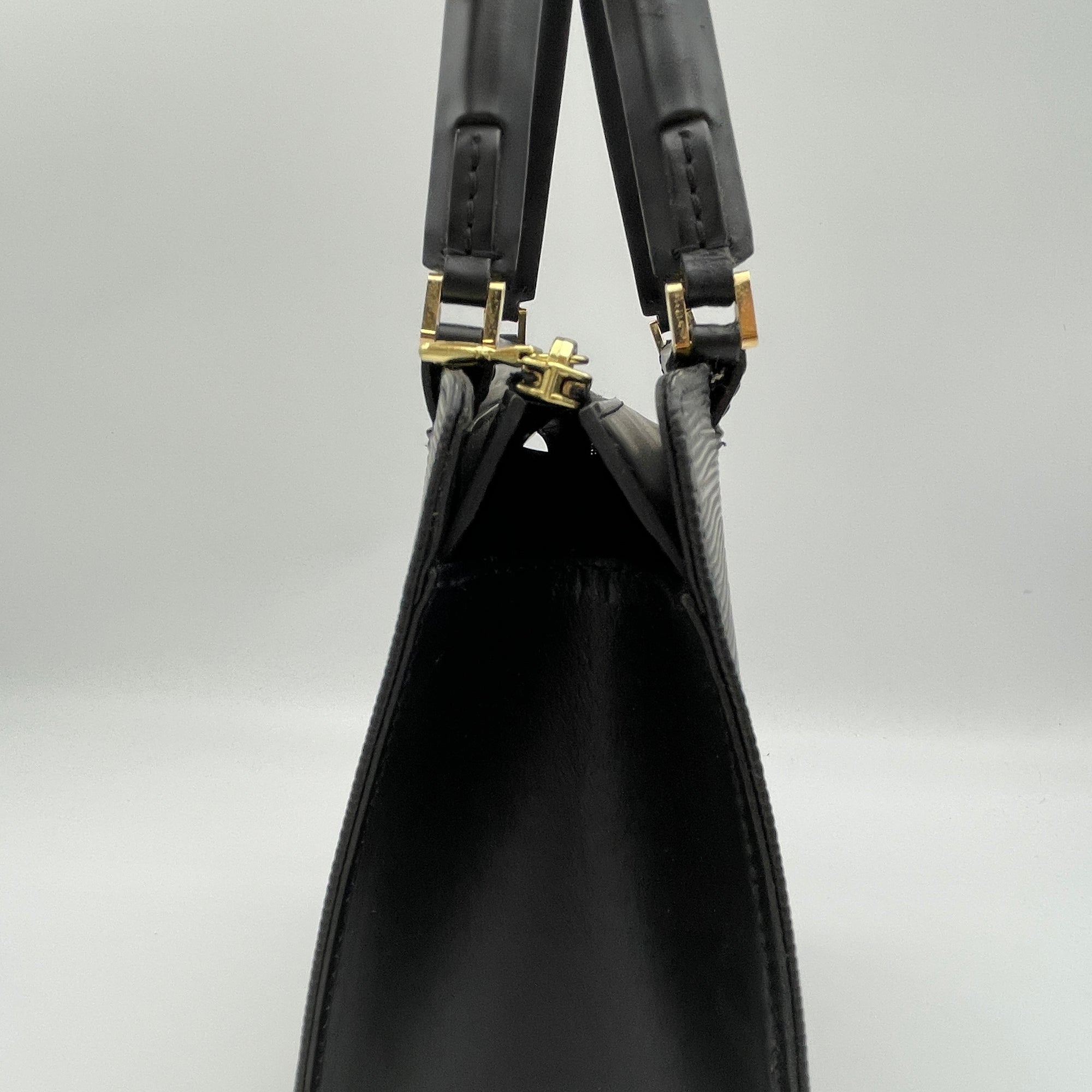 Figari PM Black Top Handle Bag in Epi Leather, Gold hardware