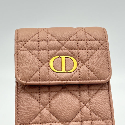 Caro Phone Holder Beige Pouch in Calfskin, Gold hardware