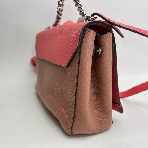 Lockme II Pink Shoulder Bag in Calfskin, Silver hardware