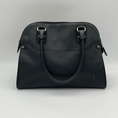 Darina Black Top Handle Bag in Calfskin, Silver hardware